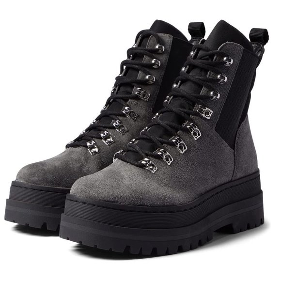 Marc Fisher Boots Plune Grey Lace Up Leather Booties